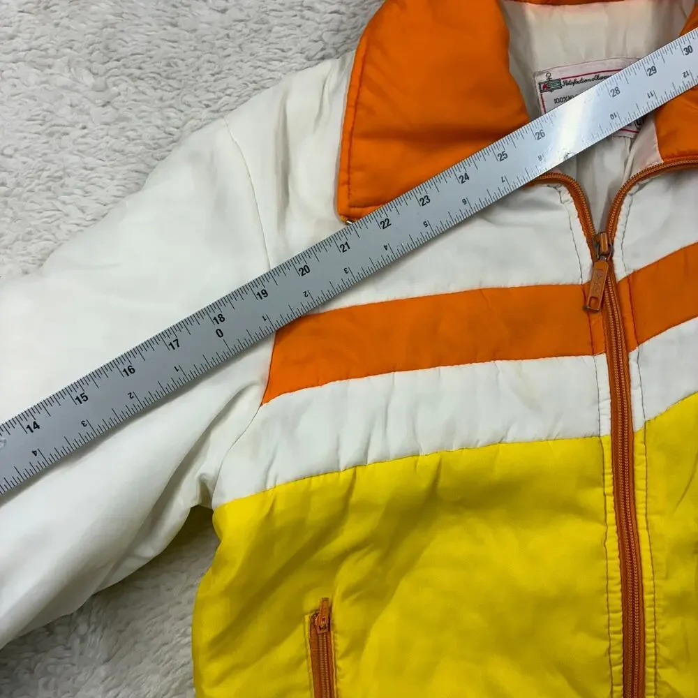 Vintage 70s Ski Jacket Womens Large Lemon/White Colorblock Zip Up Winter K Mart